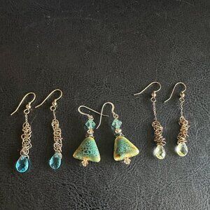 Handmade Glass & Rhinestone Fashion Boutique Dangle Earrings set of 3 Pairs